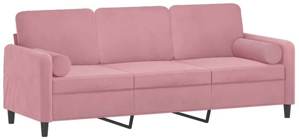 Sofá 3 lugares c/ almofadas decorativas 180 cm veludo rosa