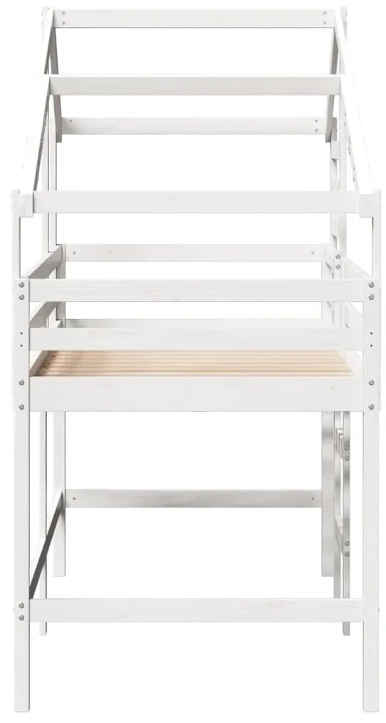 Cama alta c/ escada e telhado 90x200 cm pinho maciço branco