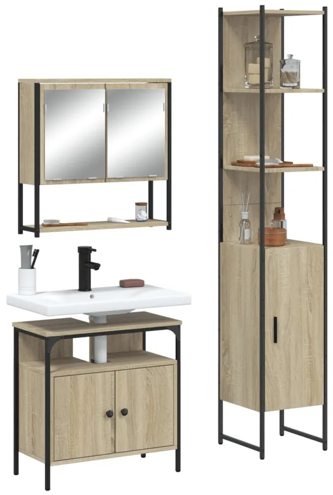 vidaXL 3 pcs conj. móveis casa banho derivados madeira carvalho sonoma