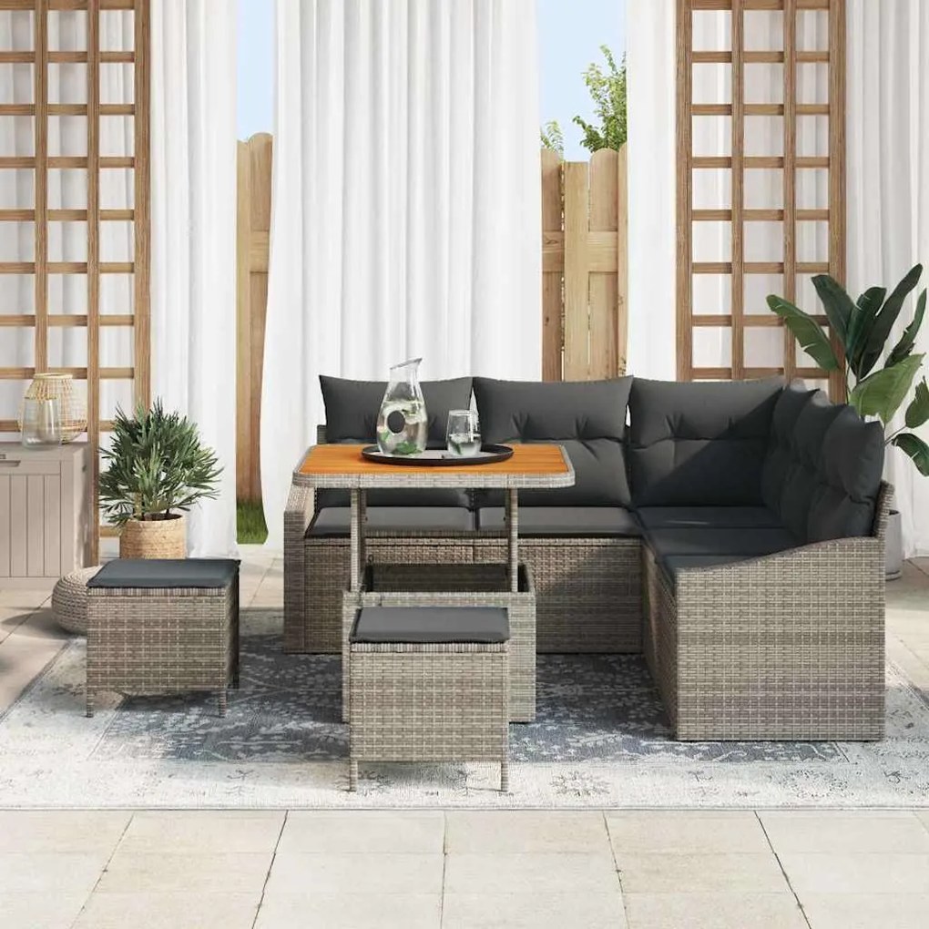 Conjunto de Sofá de Jardim de 8 Peças com Almofadas Cinza em Rattan Si