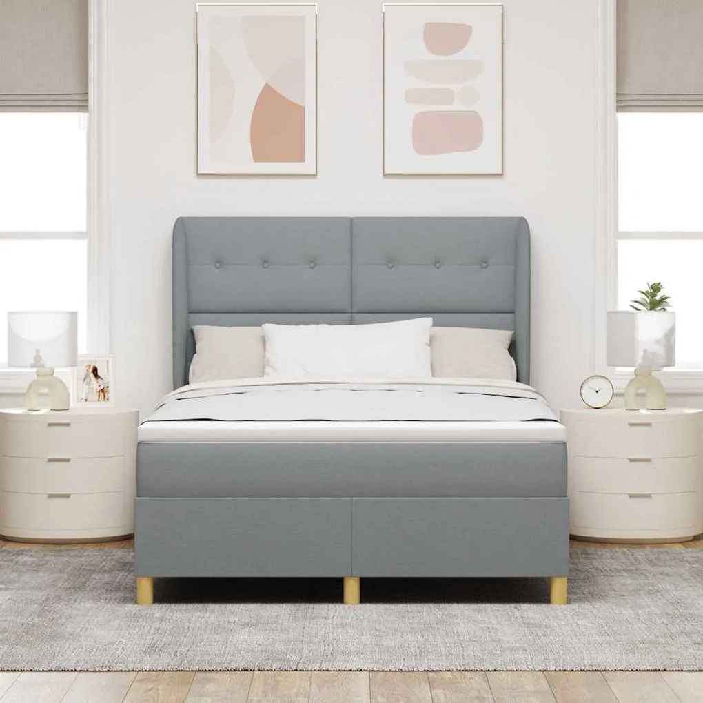 Cama Box Spring vidaXL com Colchão Cinza Claro 140x200 cm Tecido