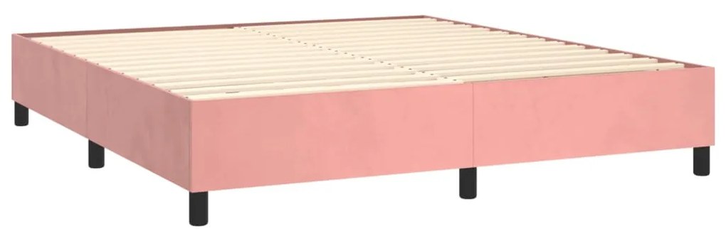 Cama box spring c/ colchão/LED 160x200 cm veludo rosa