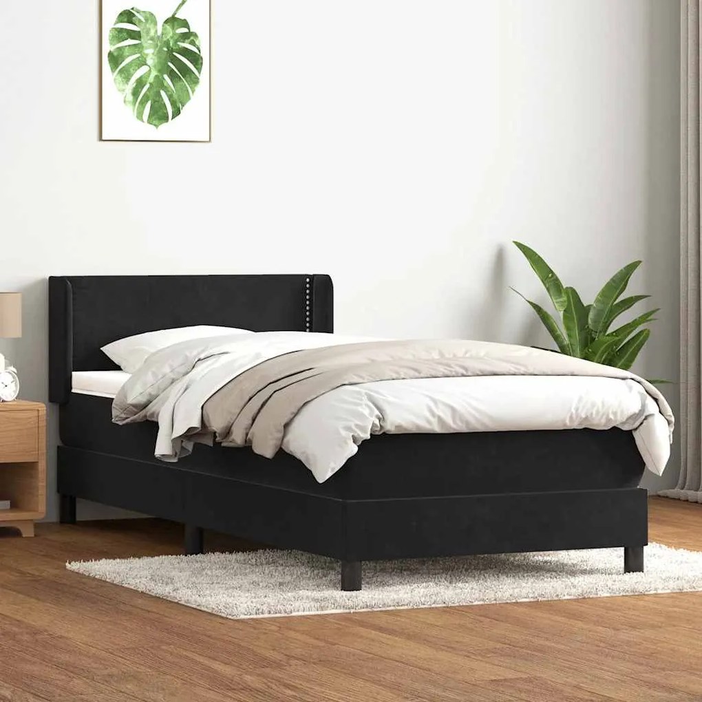 vidaXL Cama com molas/colchão 90x220 cm veludo preto
