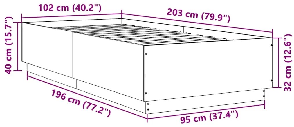 Estrutura de cama 100x200 cm derivados de madeira cinza sonoma