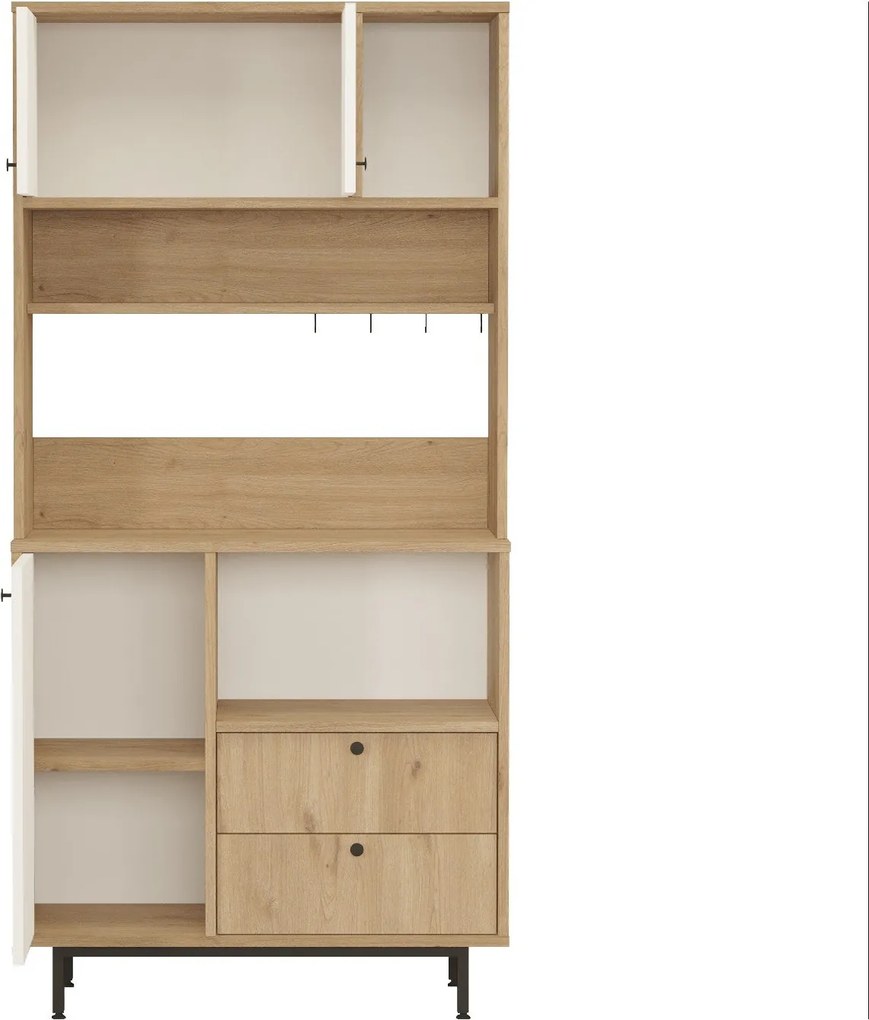 Armário Alto de Cozinha "Toledo" E-1 - Carvalho e Branco - 88x180x35.5