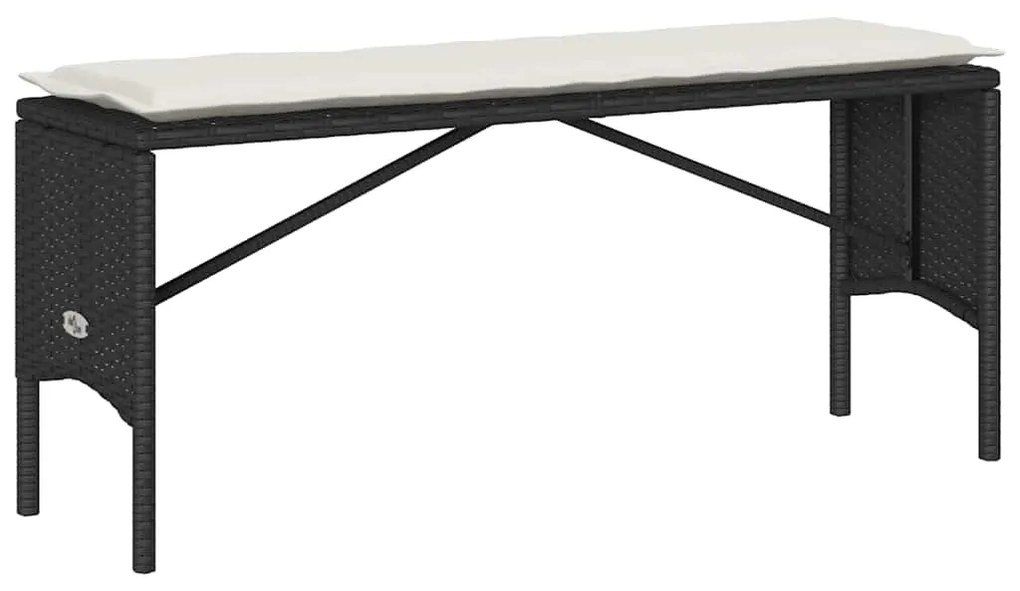 3 pcs conjunto de jantar p/ jardim c/ almofadões vime PE preto