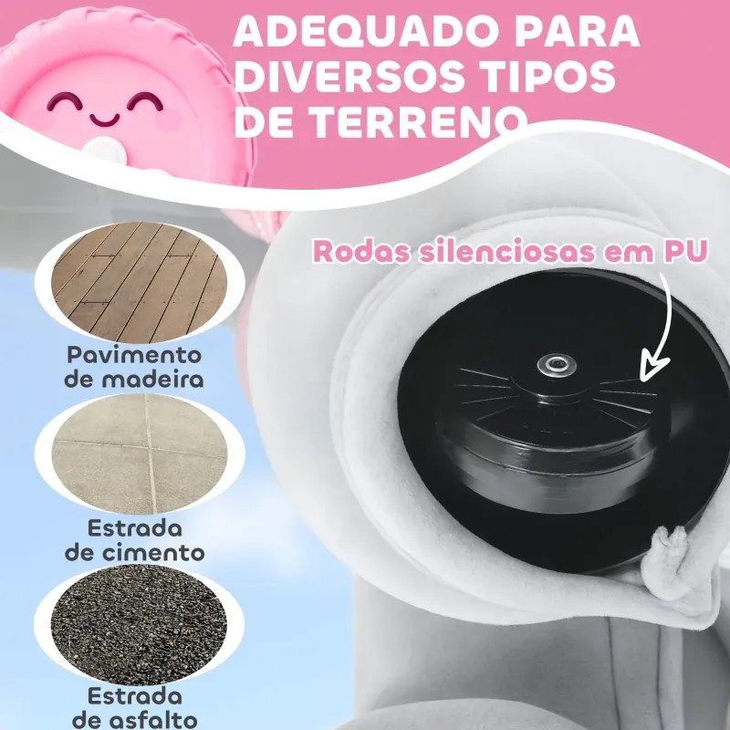 Elefante Elétrico com Música Bateria 6V 74x34x51 cm com Toque Suave Rodas Silenciosas de PU e Pedal Cinzento
