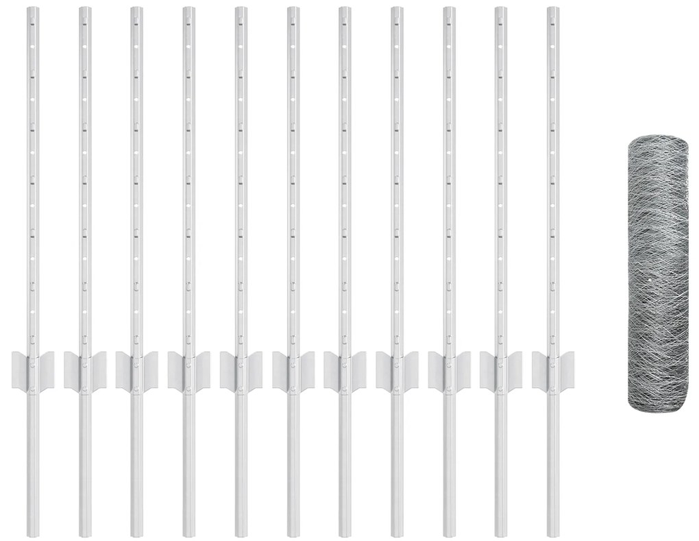 Postes de Cerca vidaXL 11 pcs U-Channel 60 cm Aço Galvanizado, Cerca H