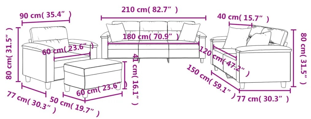4 pcs conjunto sofás c/ almofadas microfibra cinza-acastanhado