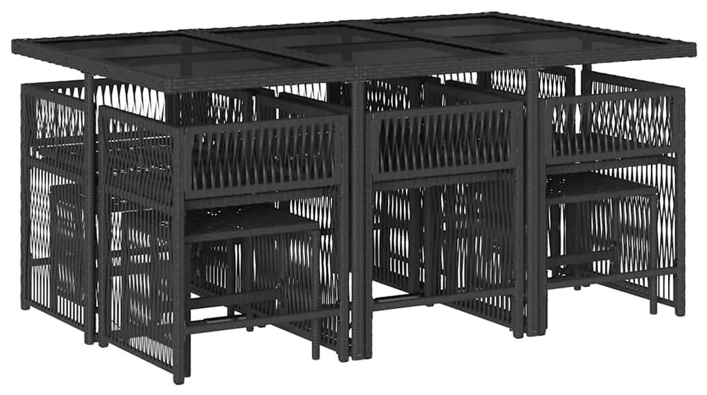 11 pcs conjunto de jantar p/ jardim c/ almofadões vime PE preto