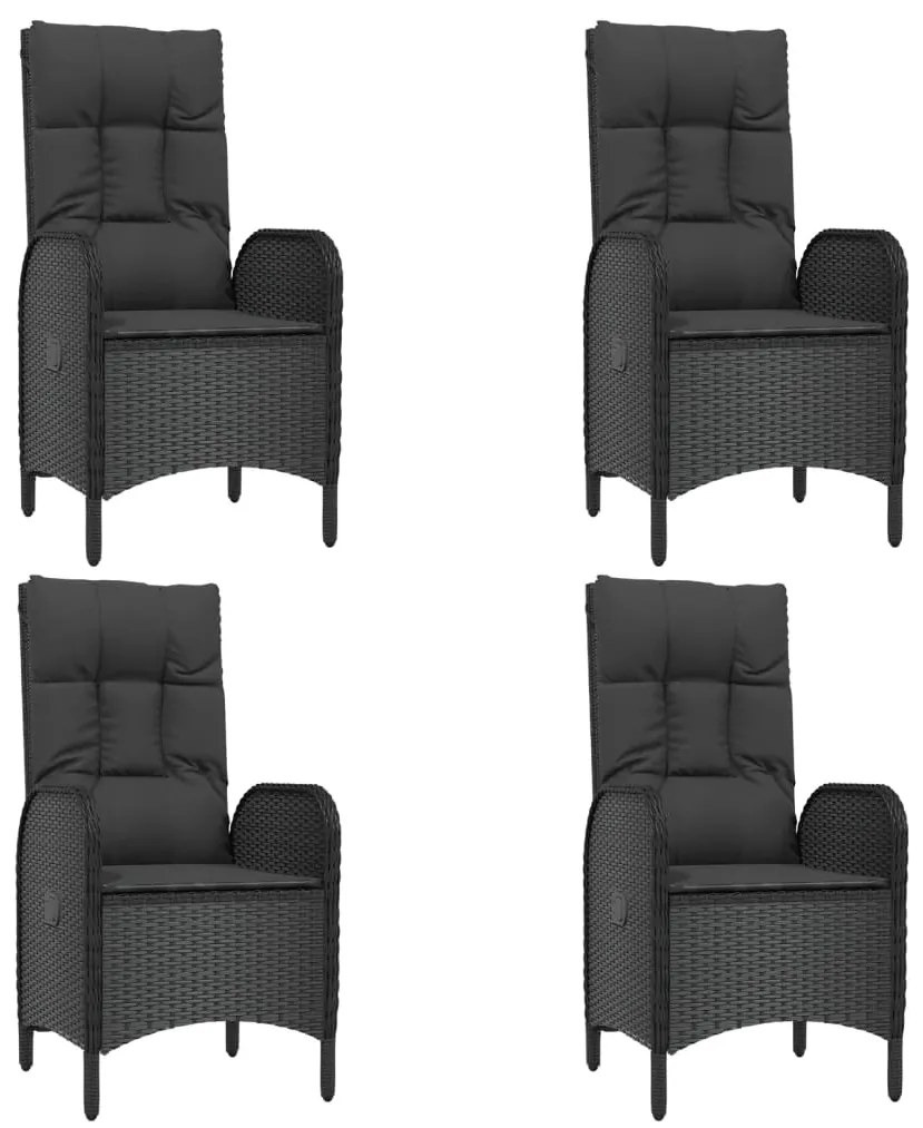 5 pcs conjunto de jantar p/ jardim c/ almofadões vime PE preto