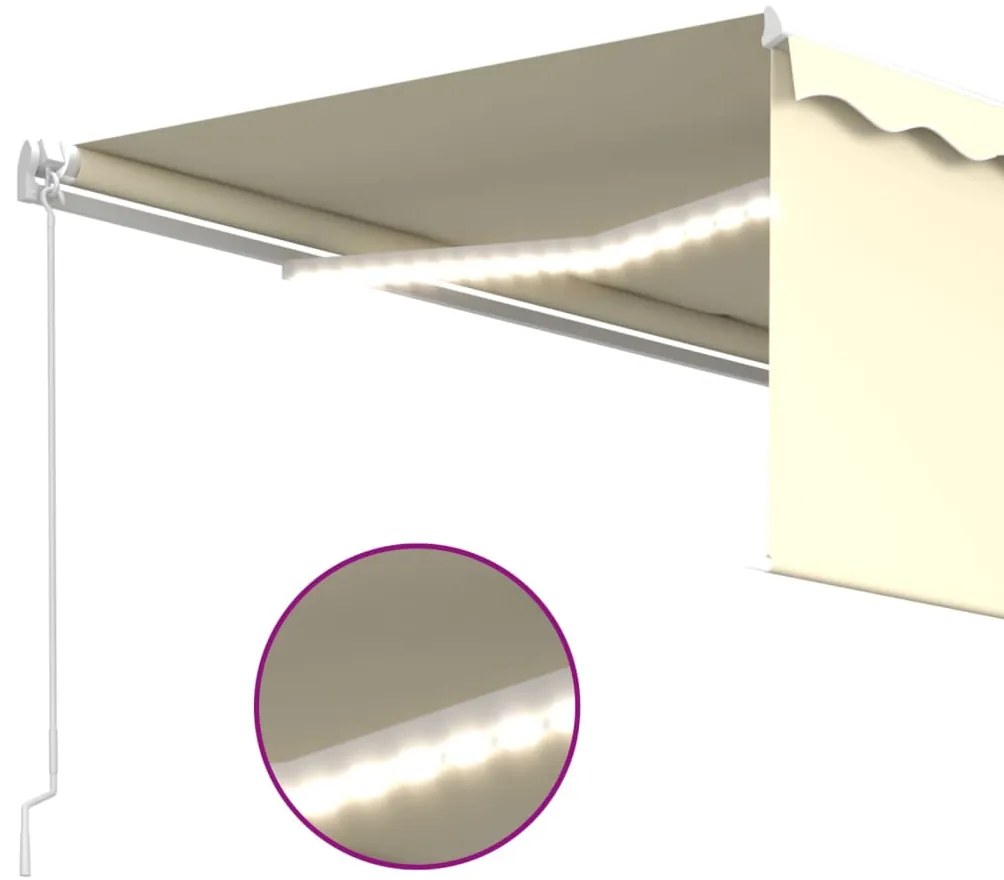 Toldo retrátil manual com estore e luzes LED 4x3 m cor creme