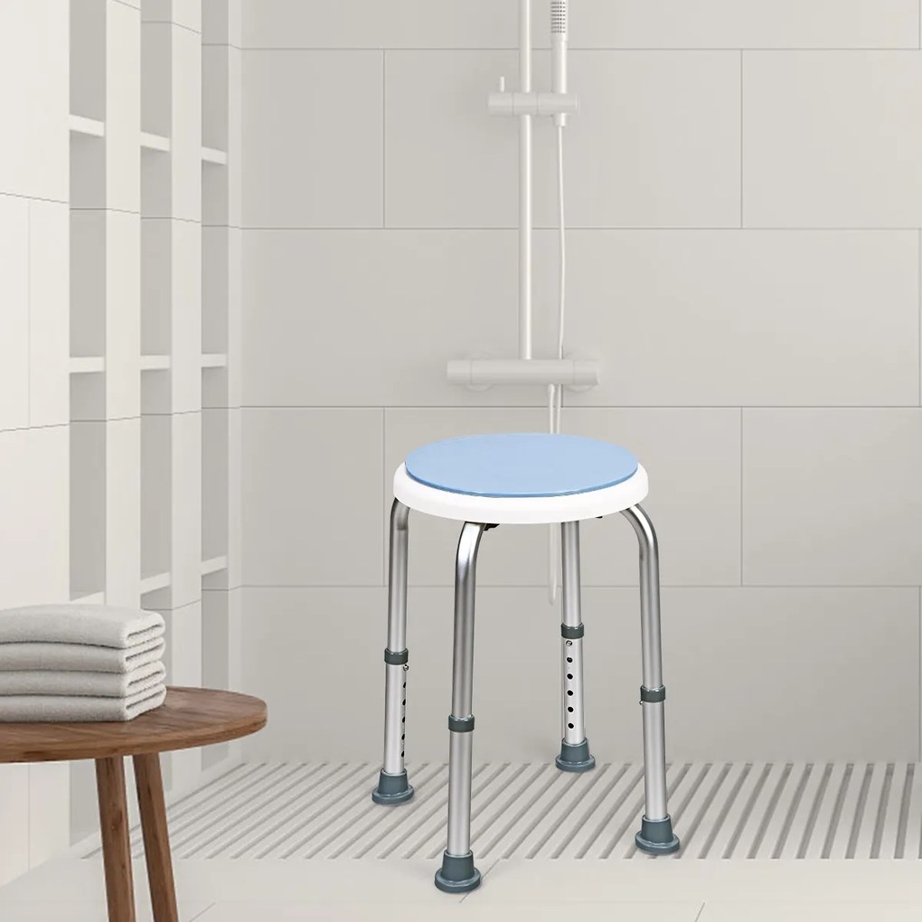Banco giratório para banho com altura ajustável e rodas giratórias de 360 °.em alumínio e antiderrapante. Suporta até 120 kg.