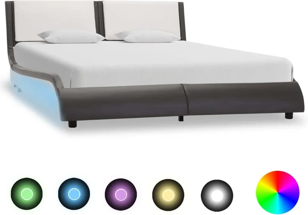 Estrutura cama LED 120x200 cm couro artificial cinzento/branco