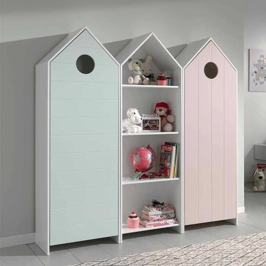 Conjunto 2 armarios Guarda Roupa infantil + estante infantil coleção CASAMI Rosa e Menta