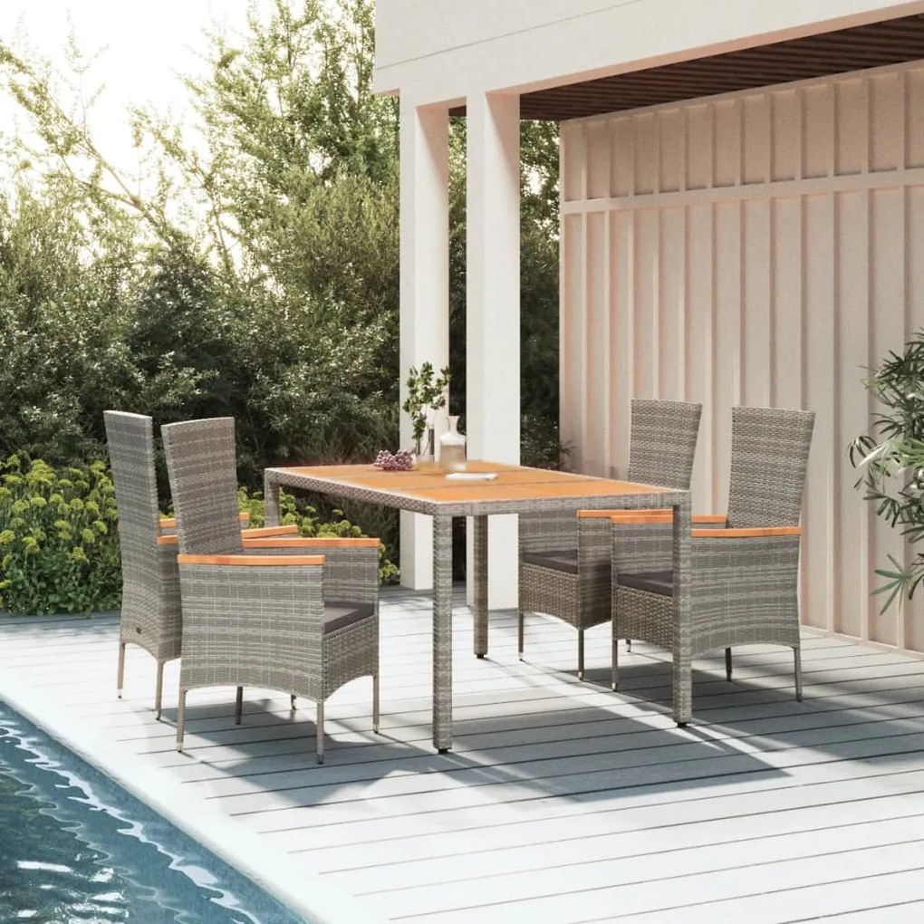 vidaXL 5 pcs conjunto de jantar p/ jardim c/ almofadões vime PE cinza