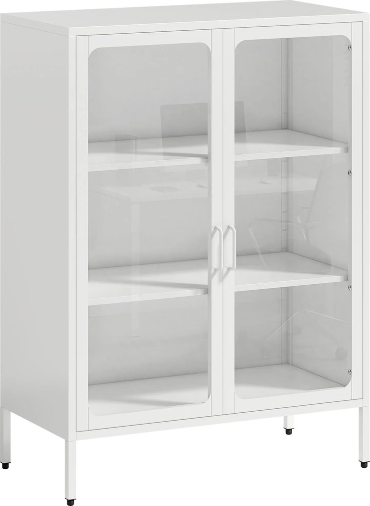HOMCOM Móvel Porta-Documentos em Aço com 2 Portas de Vidro e Prateleiras Reguláveis, 80x40x110 cm, Branco | Aosom Portugal
