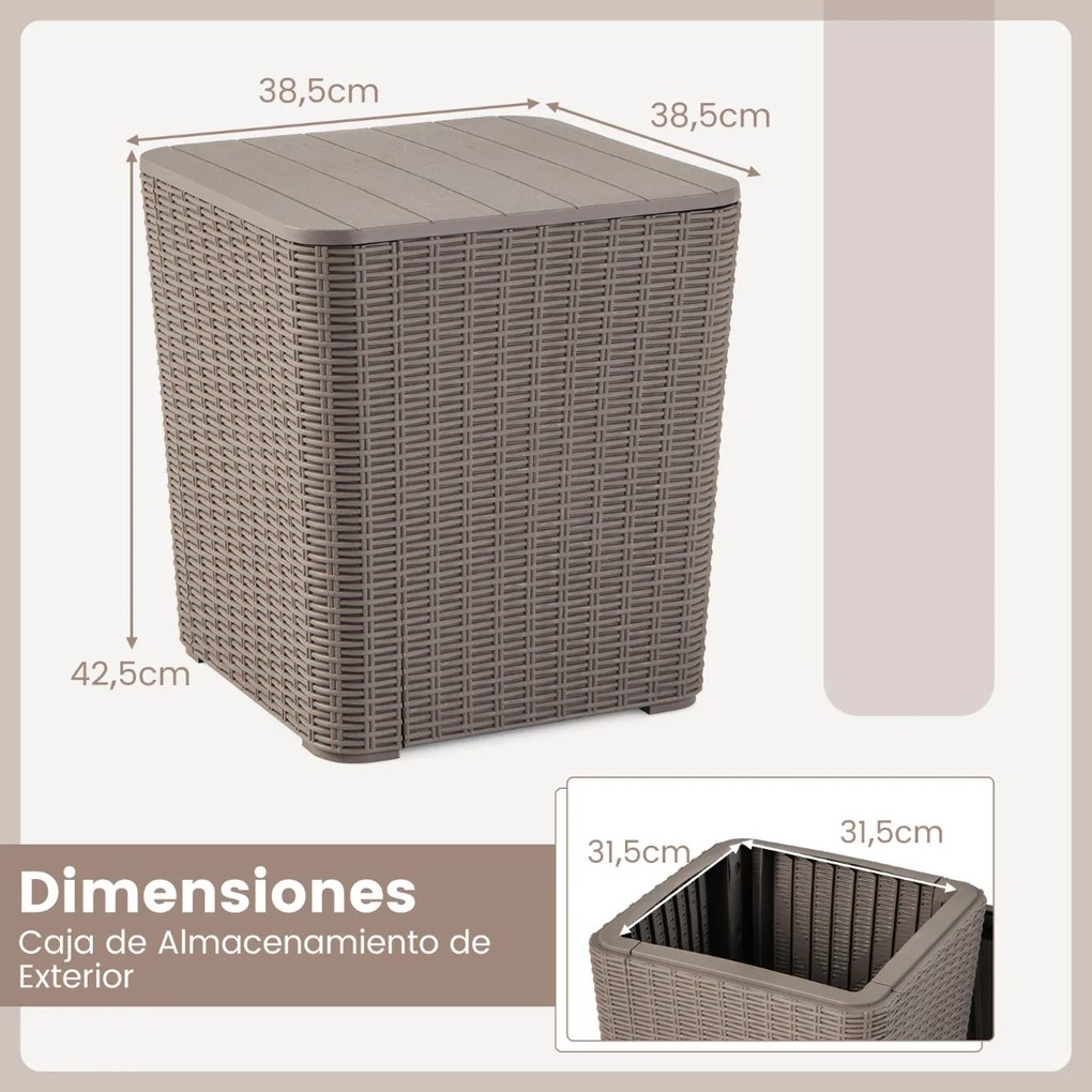 Baú de arrumação para exterior 43 L Caixa de arrumação em vime Resina Baú de jardim com tampa amovível Mesa lateral de arrumação de jardim para terraç