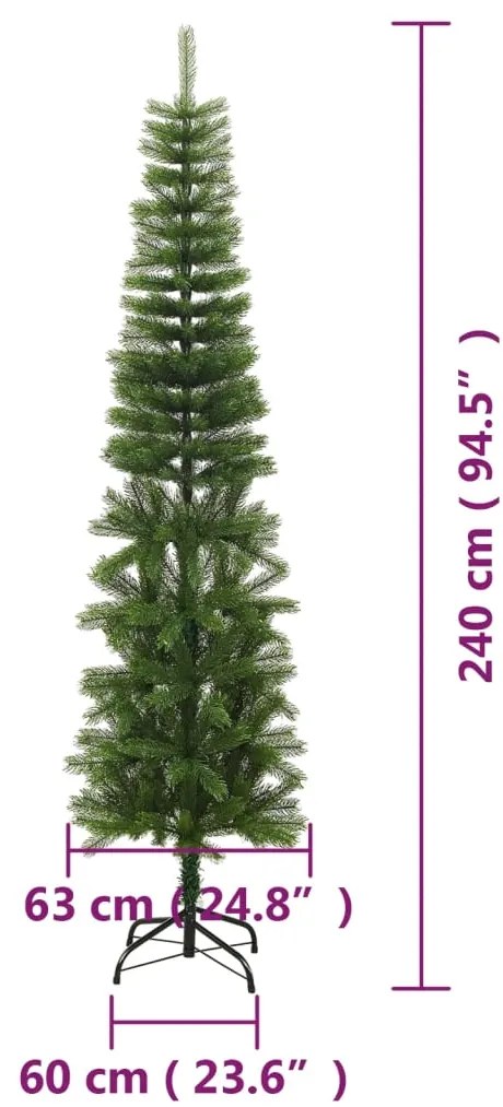 Árvore de Natal artificial fina com suporte PE 240 cm