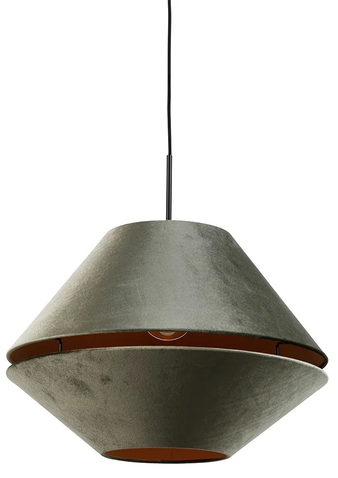 Hanglamp zwart met dubbele velours lampenkap groen met gouden binnenkant - Combi 1 Clássico / Antigo,Moderno