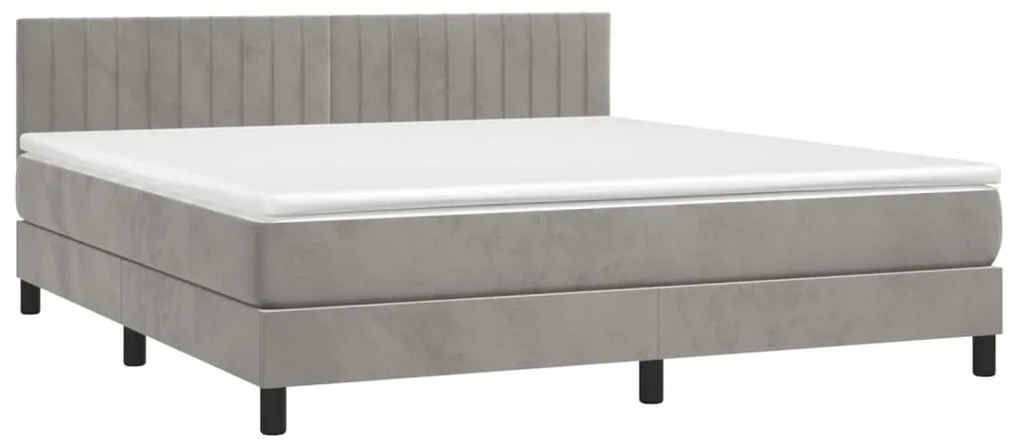 Cama box spring c/ colchão/LED 160x200 cm veludo cinzento-claro