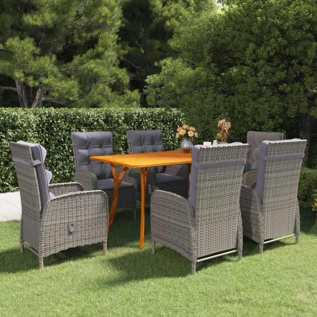 vidaXL 7 pcs conjunto de jantar para jardim cinzento