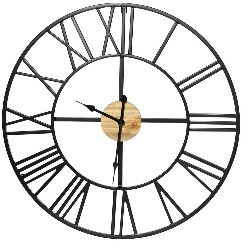 HOMCOM Relógio de Parede Silencioso de Ø60 Relógio de Parede de Metal e Madeira com Números Romanos Estilo Vintage Preto | Aosom Portugal
