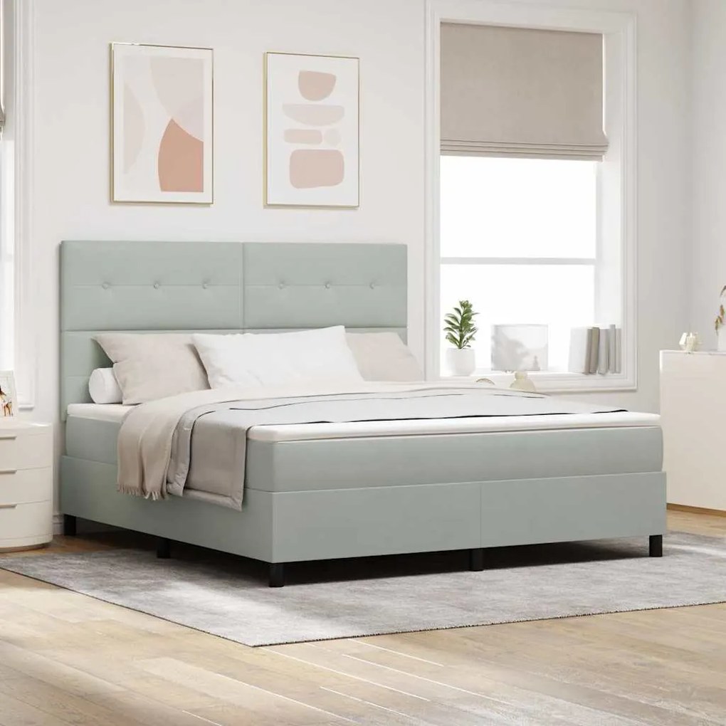 vidaXL Cama Box com colchão Cinzento-claro 180 x 200 cm Veludo