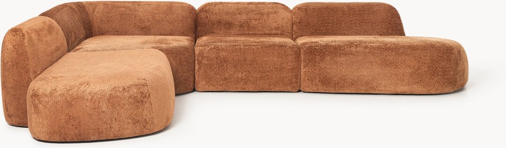 Sofá de canto modular XL em teddy-bouclé com chaise longue Wolke (4 lugares)