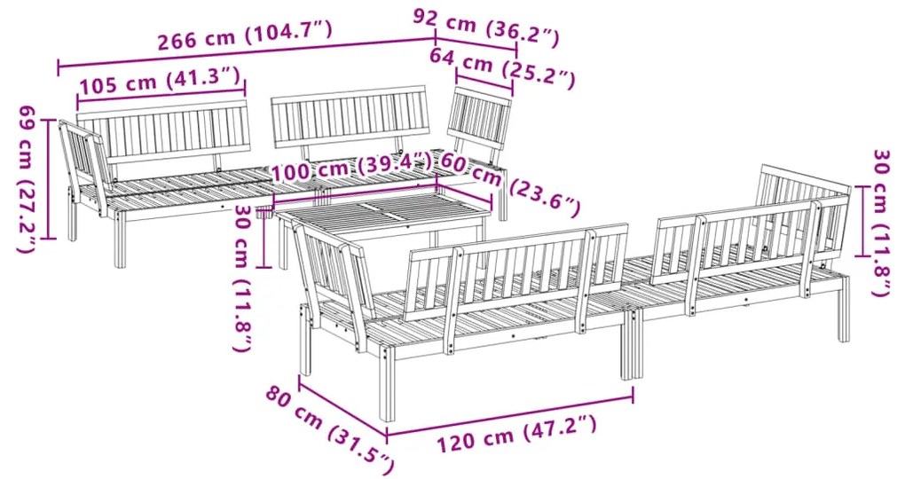 5 pcs conjunto de móveis de paletes p/ jardim acácia maciça