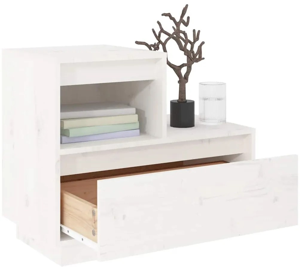 Mesa de cabeceira 60x34x51 cm madeira de pinho maciça branco