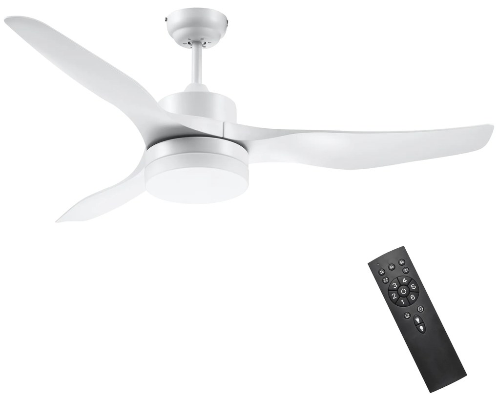 HOMCOM Ventoinha de Teto 20,5W Diâmetro 132cm com Controle Remoto Luz LED Ajustável em 3 Níveis 3 Lâminas Reversíveis 6 Velocidades e Temporizador para Dormitório Sala de Estar Branco