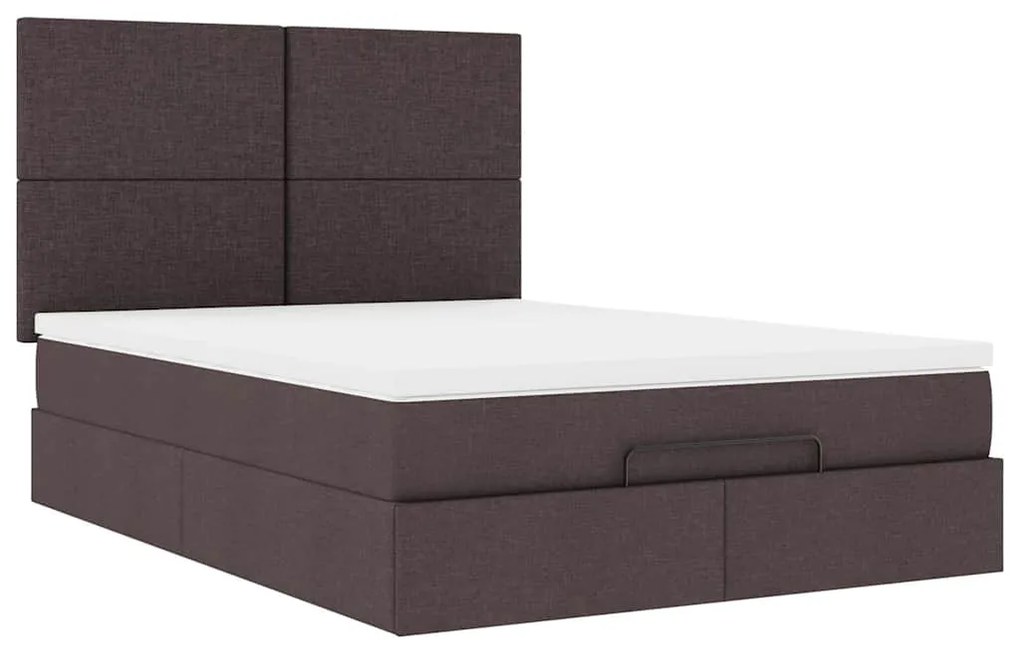 Estrutura cama otomana colchão 140x200cm tecido castanho escuro