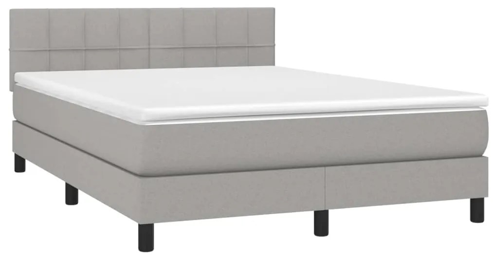 Cama box spring c/ colchão e LED 140x190 cm tecido cinza-claro