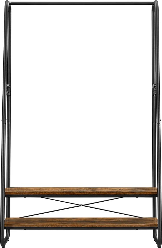 Guarda roupa aberto 45 x 100 x 160 cm, cabideiro com 2 prateleiras, 6 ganchos em forma de S castanho vintage-preto