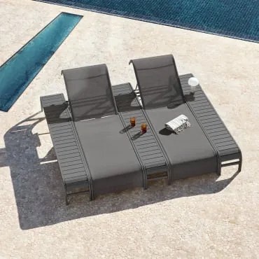 Conjunto De 2 Espreguiçadeiras Reclináveis E 3 Mesas Auxiliares Em Aço Marietta Cinza Grafito - Sklum