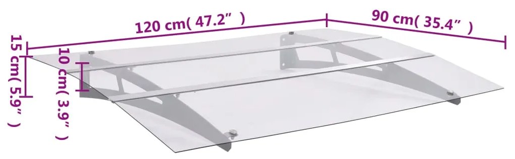 Toldo para porta 120x90cm policarbonato prateado e transparente