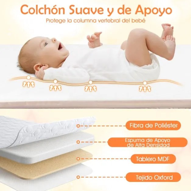 Berço 2 em 1 para bebés com altura ajustável, 4 rodas, rede mosquiteira e cesto de arrumação para bebés dos 0 aos 6 meses, 95 x 65 x 70-82 cm, bege