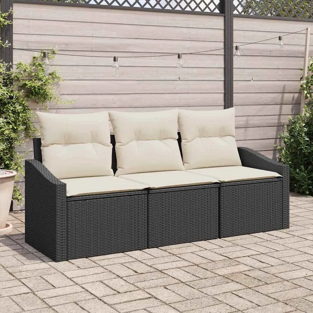 vidaXL Conjunto de Sofá de Jardim 3 pcs Preto e Branco vime PE