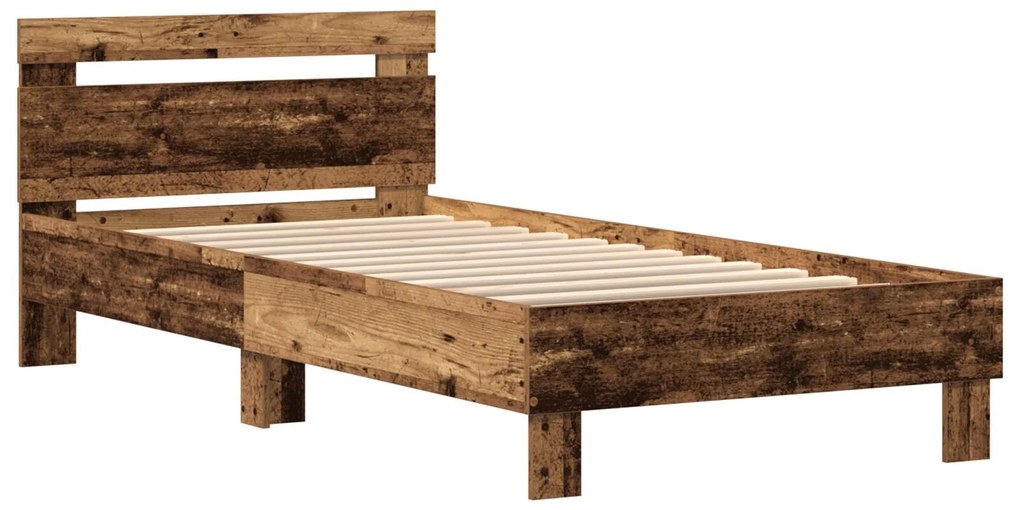 Estrutura de Cama sem Colchão com Luzes LED Madeira Velha 90x190 cm