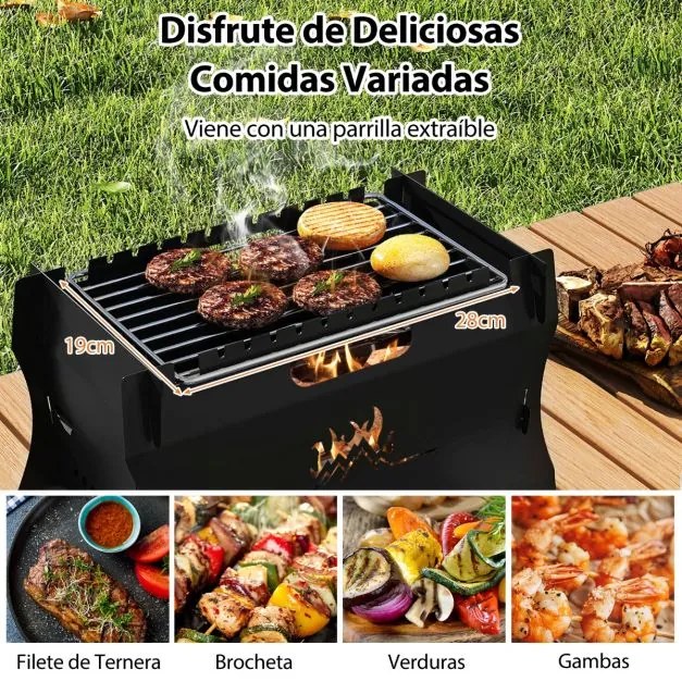 Grelhador 2 em 1 portátil com grelha em aço inoxidável e bolsa de transporte para piquenique 38 x 22 x 27 cm Preto