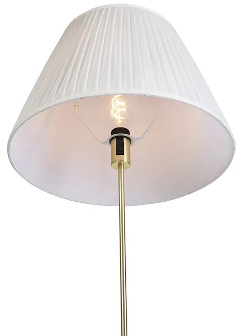 Candeeiro de pé dourado/latão com abajur plissado creme 45 cm - Parte Country / Rústico