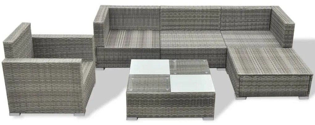 6 pcs conjunto lounge de jardim c/ almofadões vime PE cinzento