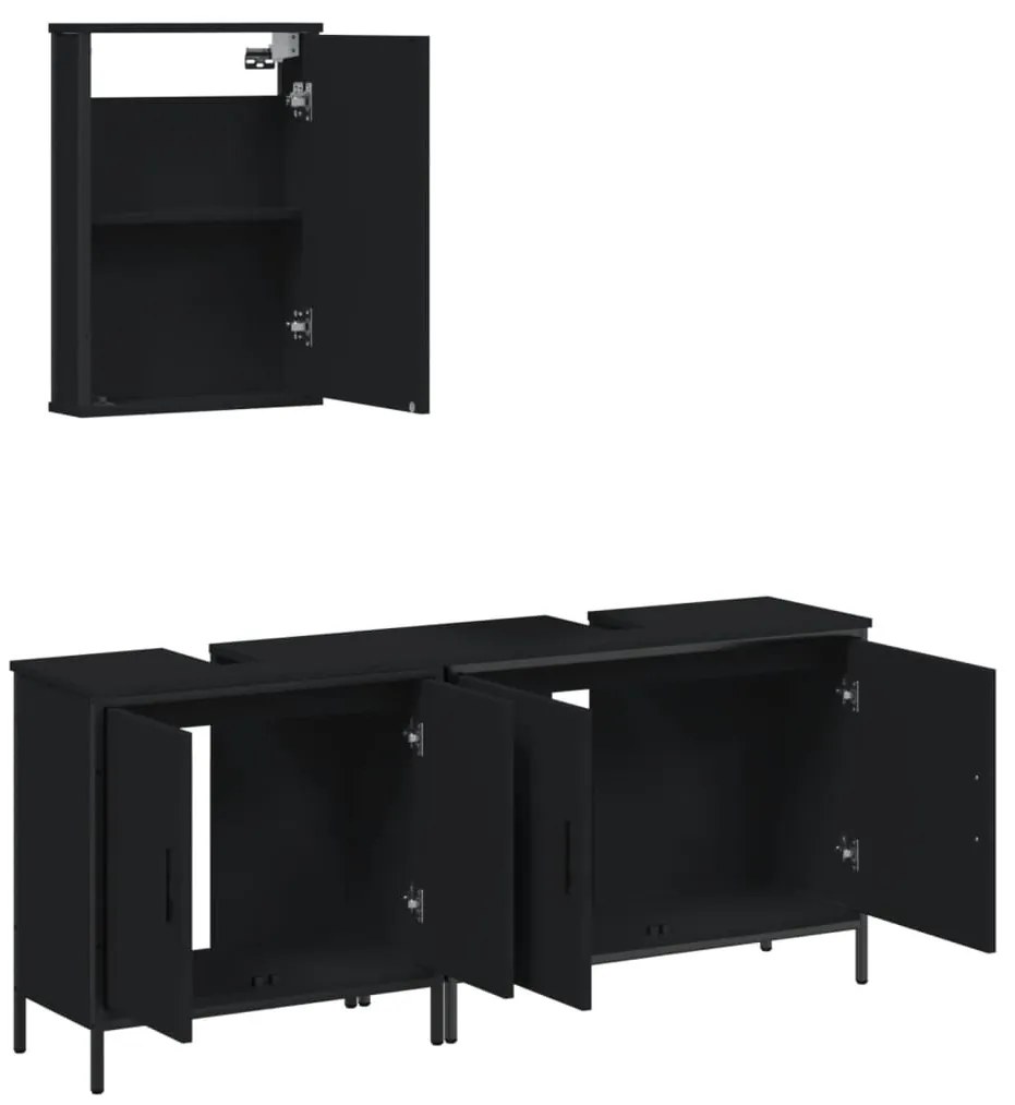 3 pcs conjunto móveis casa de banho derivados de madeira preto