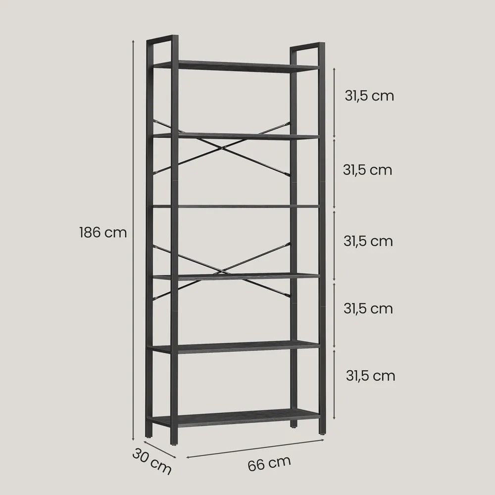 Estante de 6 prateleiras 30 x 80 x 186 com estrutura em aço preta