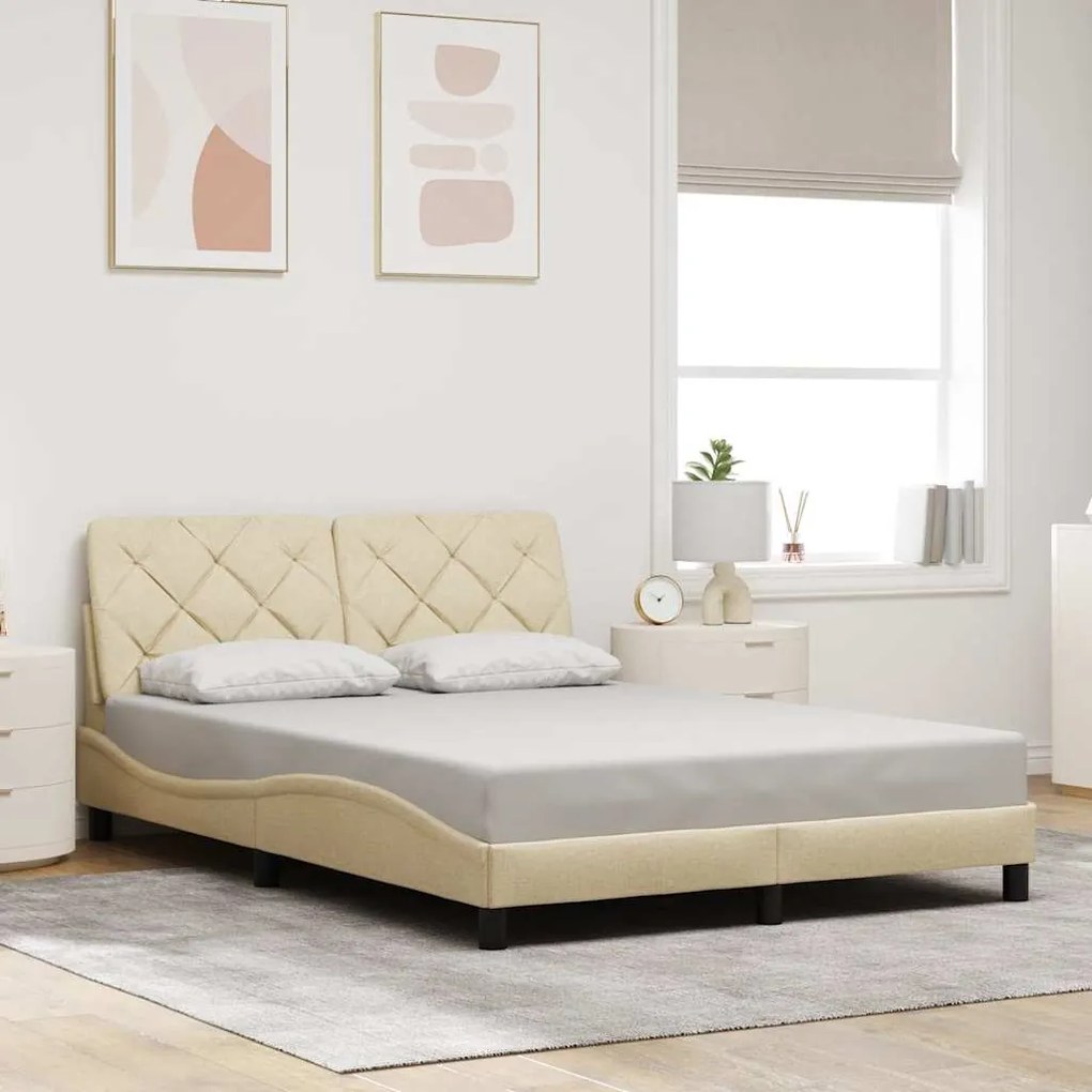 Estrutura de cama sem colchão 120x200 cm tecido cor creme