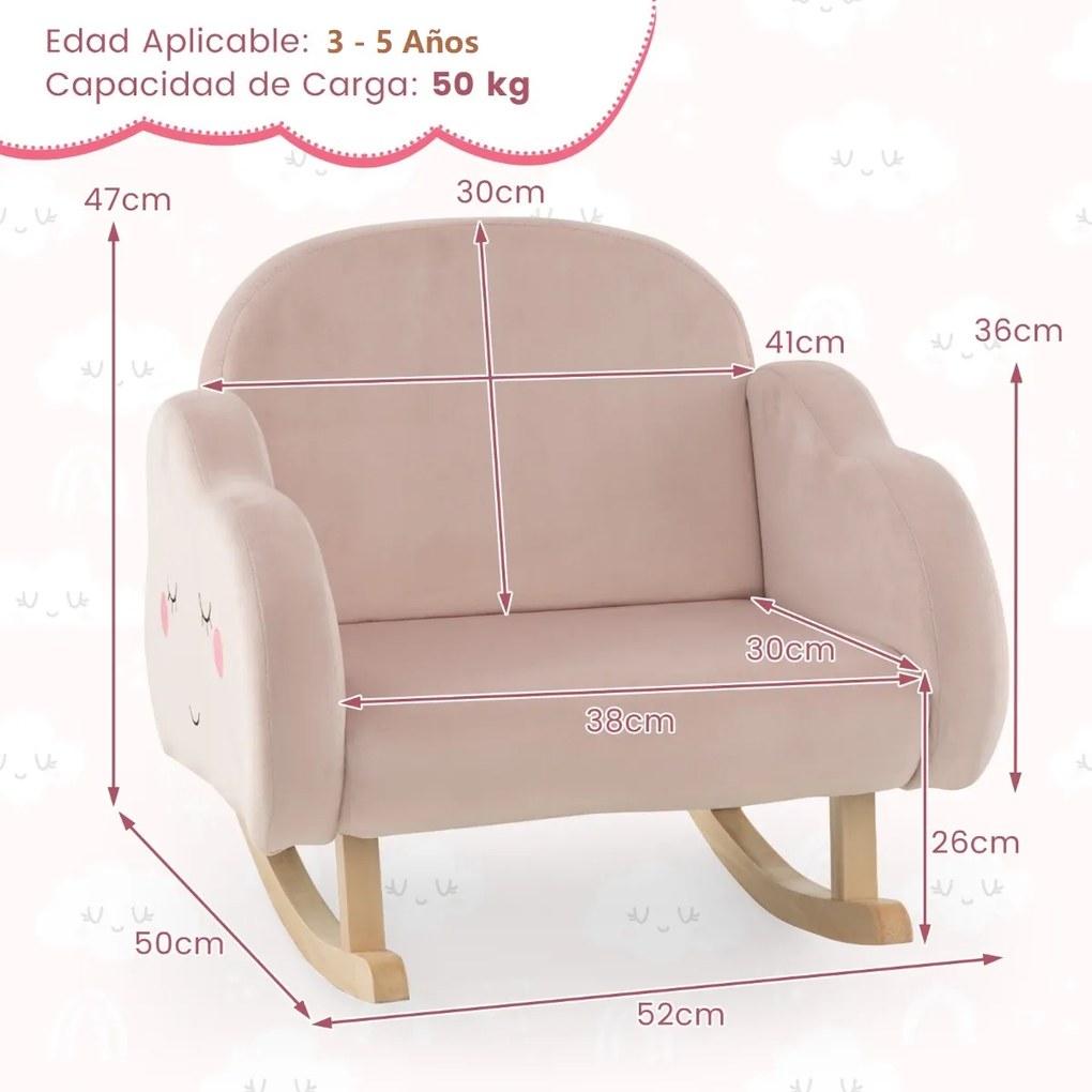 Cadeira de baloiço para crianças estofada com pernas de madeira maciça Almofadas antiderrapantes no quarto 52 x 50 x 47 cm Rosa