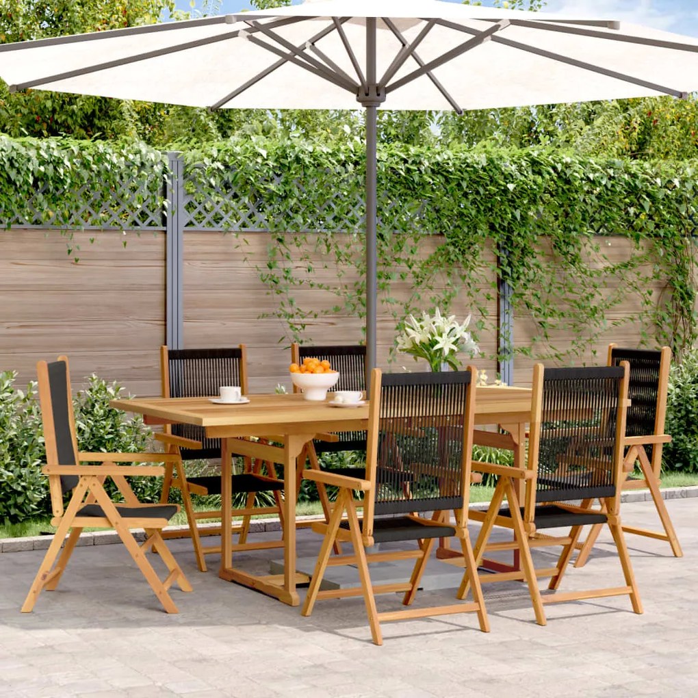 vidaXL 7 pcs conj. jantar p/ jardim polipropileno/madeira maciça preto