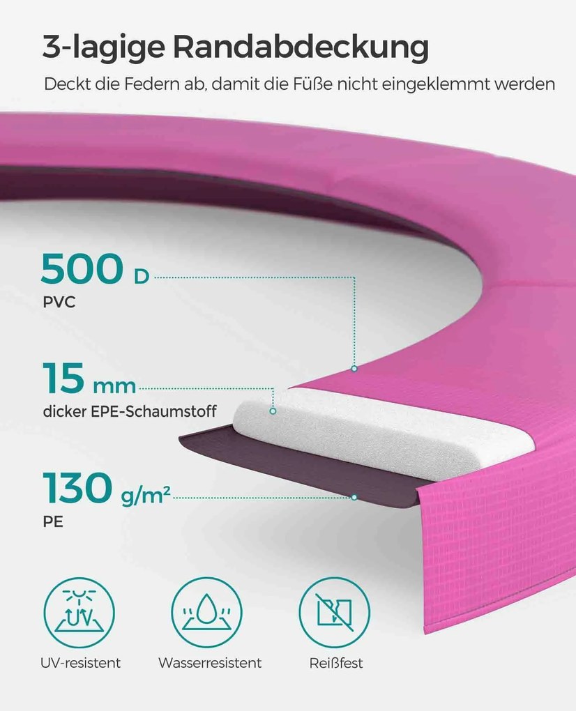 Trampolim de 305 cm de diâmetro com rede de segurança e escada rosa