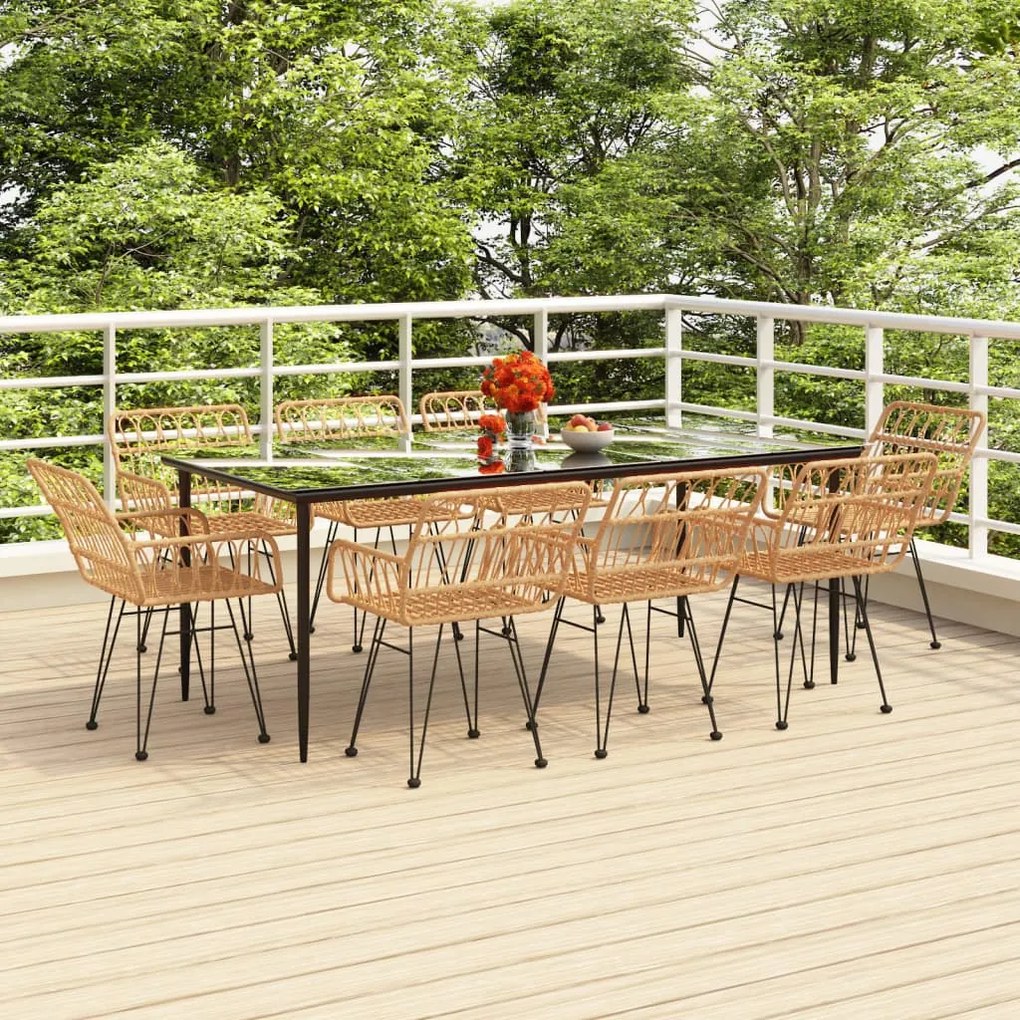 vidaXL 9 pcs conjunto de jantar para jardim vime PE